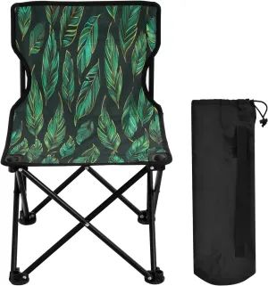 Green Leaf Portable Outdoor Folding Chair Anti-Slip Padded Oxford Cloth Stool Camping Chair Small for Beach Hiking Fishing Gardening Quad Camp Chair