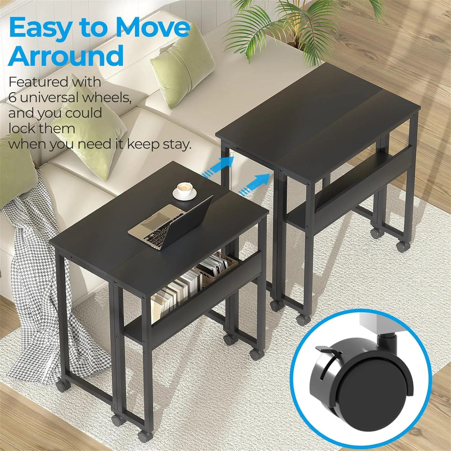 GreenForest Folding Desk Small Rolling Desk with Storage Shelf,31.5 inch Foldable Computer Desk with Wheels for Small Space, Easy Assembly,Black