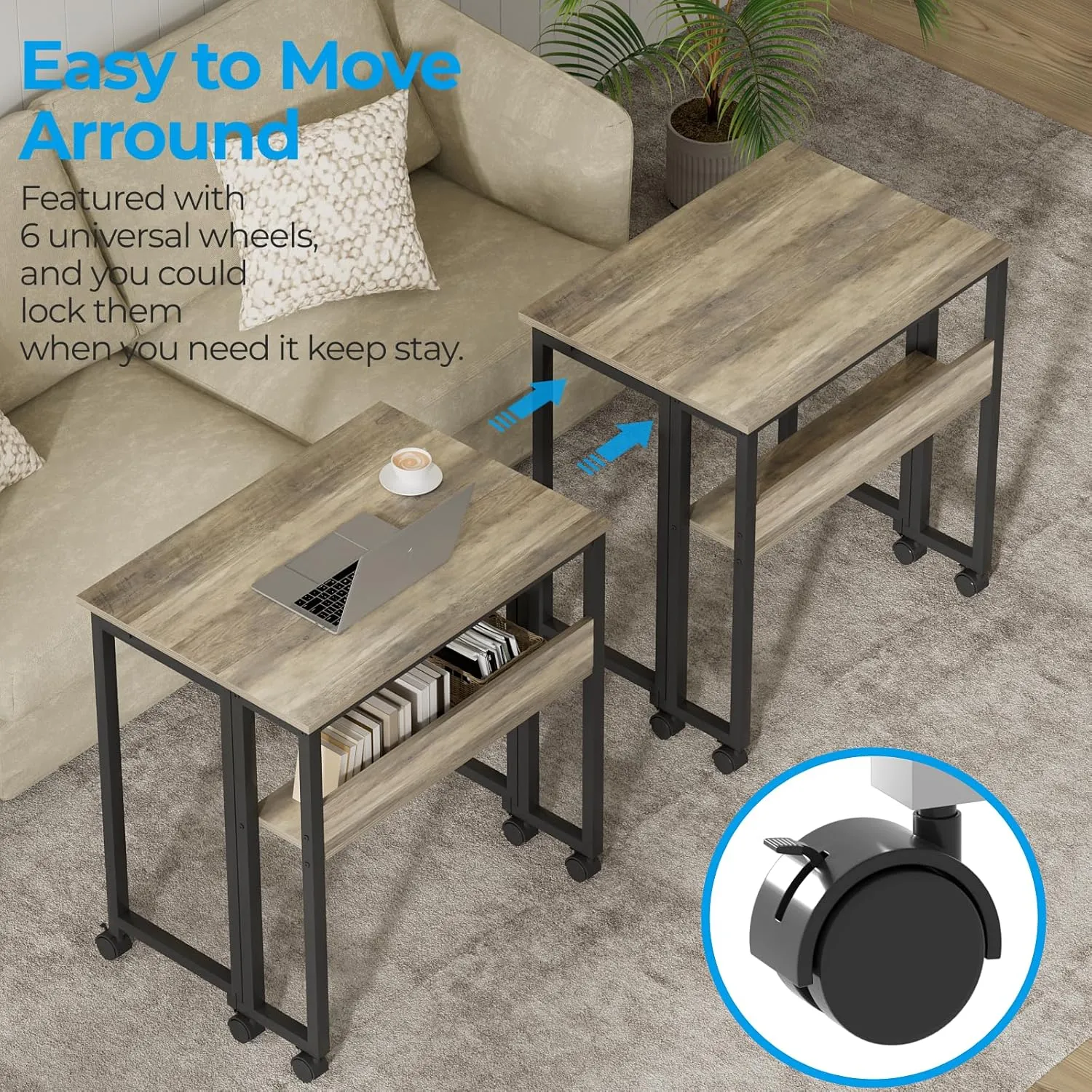 GreenForest Folding Desk Small Rolling Desk with Storage Shelf,31.5 inch Foldable Computer Desk with Wheels for Small Space,Easy Assembly,Grey Wash