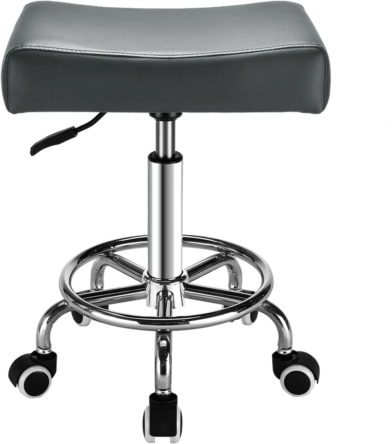 Grey Square Salon Rolling Stool - 300lbs Weight Capacity，Adjustable Swivel Stool with Wheel，Pu Leahter Comfortable Cutting Stools for Salon Tattoo Stylist Massage Perfect for Work SPA (Grey)