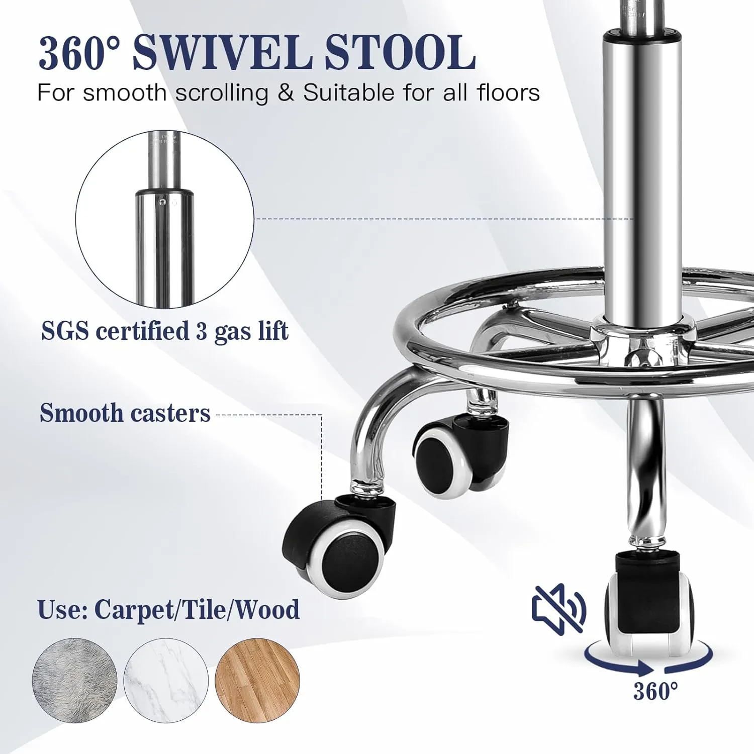 Grey Square Salon Rolling Stool - 300lbs Weight Capacity，Adjustable Swivel Stool with Wheel，Pu Leahter Comfortable Cutting Stools for Salon Tattoo Stylist Massage Perfect for Work SPA (Grey)