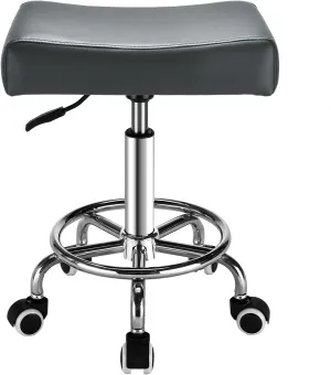 Grey Square Salon Rolling Stool - 300lbs Weight Capacity，Adjustable Swivel Stool with Wheel，Pu Leahter Comfortable Cutting Stools for Salon Tattoo Stylist Massage Perfect for Work SPA (Grey)