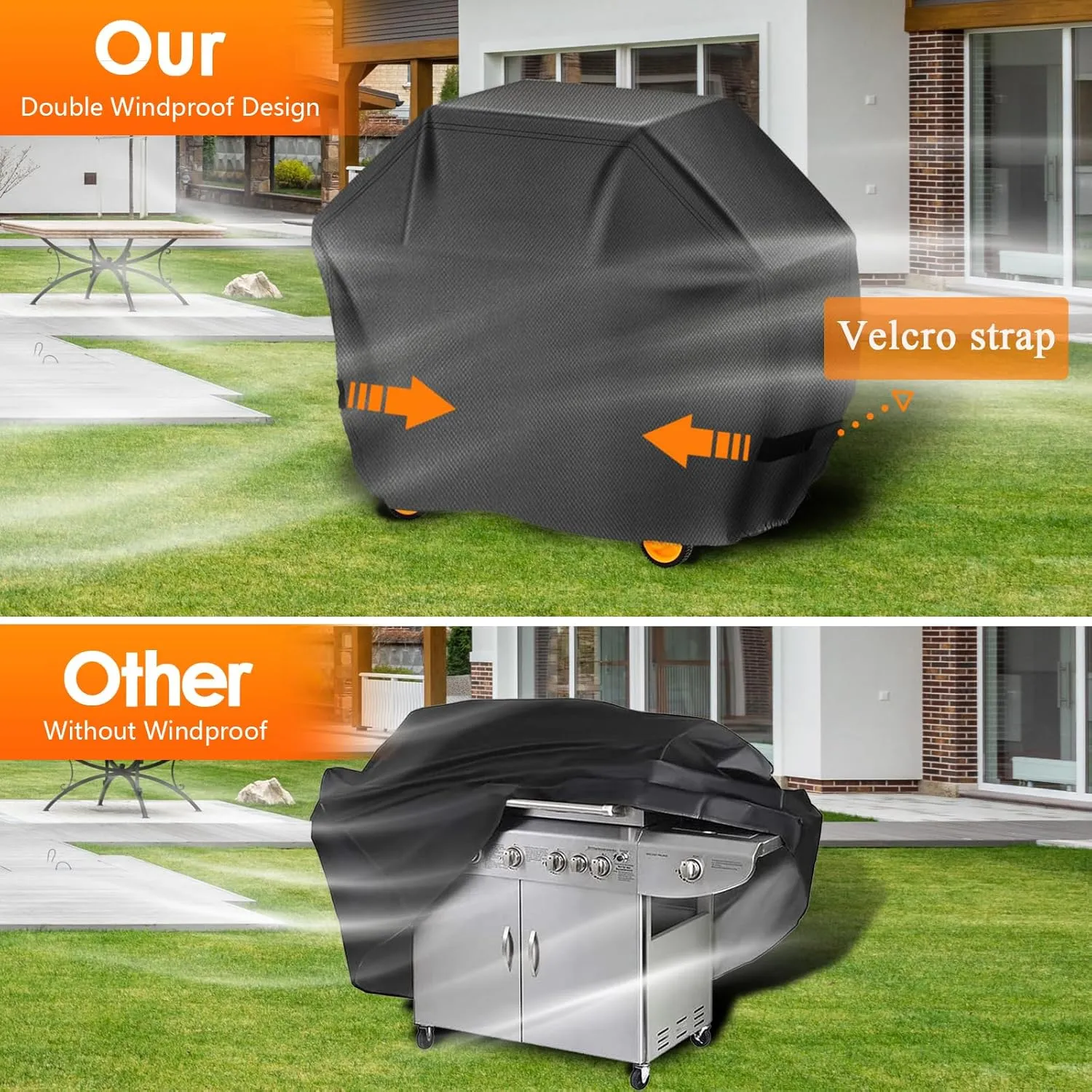 Grill Cover, 58 inch Heavy Duty BBQ Gas Grill Cover for Outdoor Grill, Charbroil Grill Cover Barbecue Waterproof for Weber Char-Broil Monument, Dyna-glo Nexgrill T-Spun Polyester