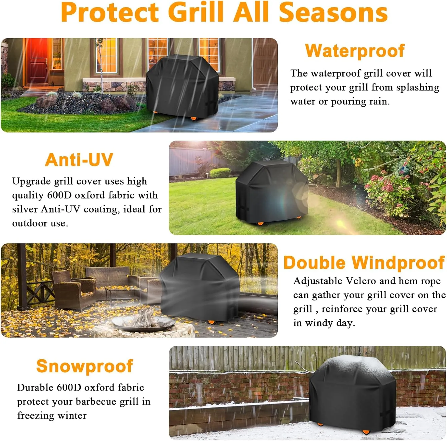 Grill Cover, 58 inch Heavy Duty BBQ Gas Grill Cover for Outdoor Grill, Charbroil Grill Cover Barbecue Waterproof for Weber Char-Broil Monument, Dyna-glo Nexgrill T-Spun Polyester