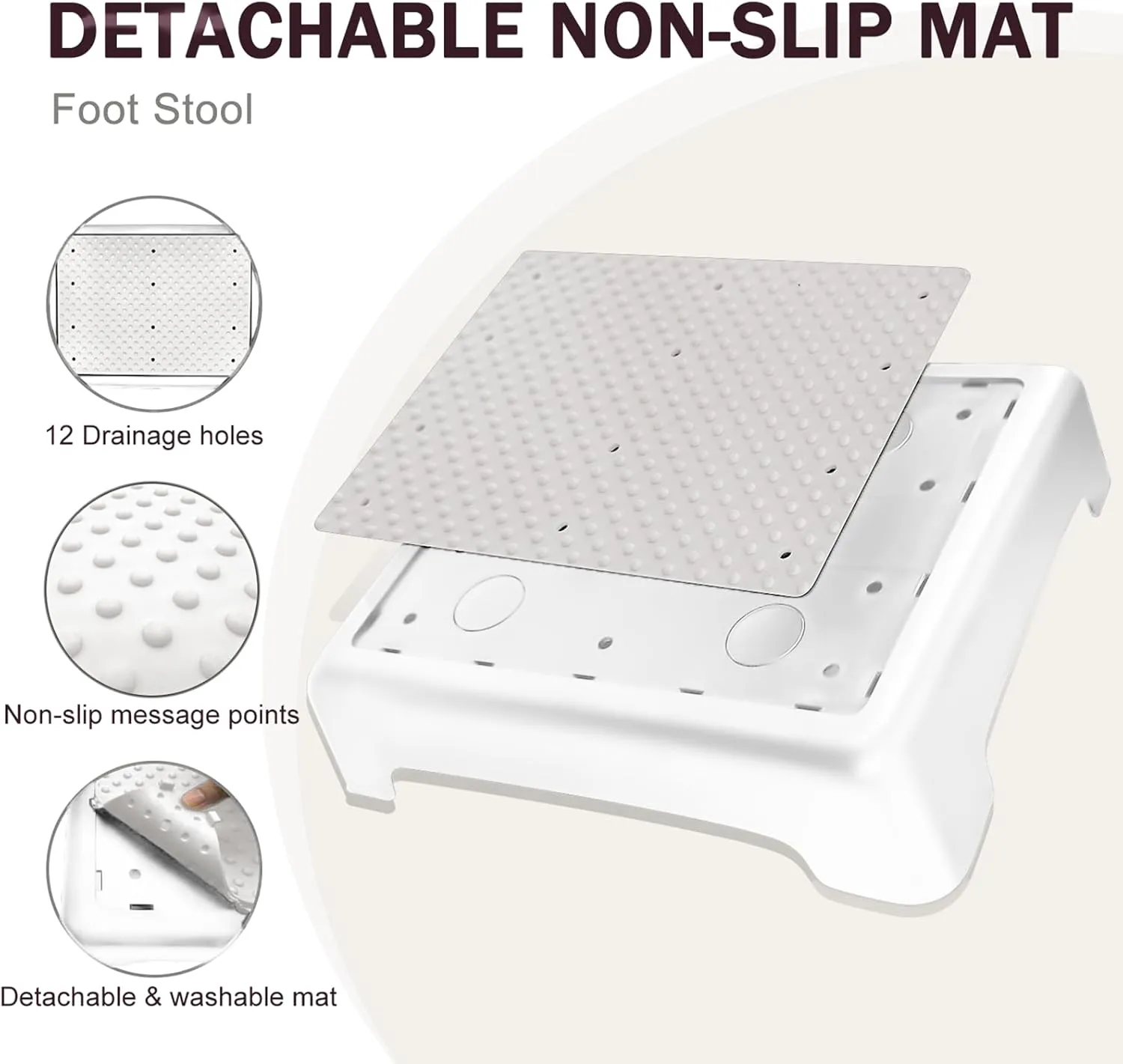 GWNF3.35'' Step Stool – 600lb Capacity Sturdy Lightweight Non-Slip Step Stools for Seniors, Kids & Adults | Wide Mobility Step Stool for Bedside, Car, Kitchen, Bathroom & Daily Use（White-Grey）