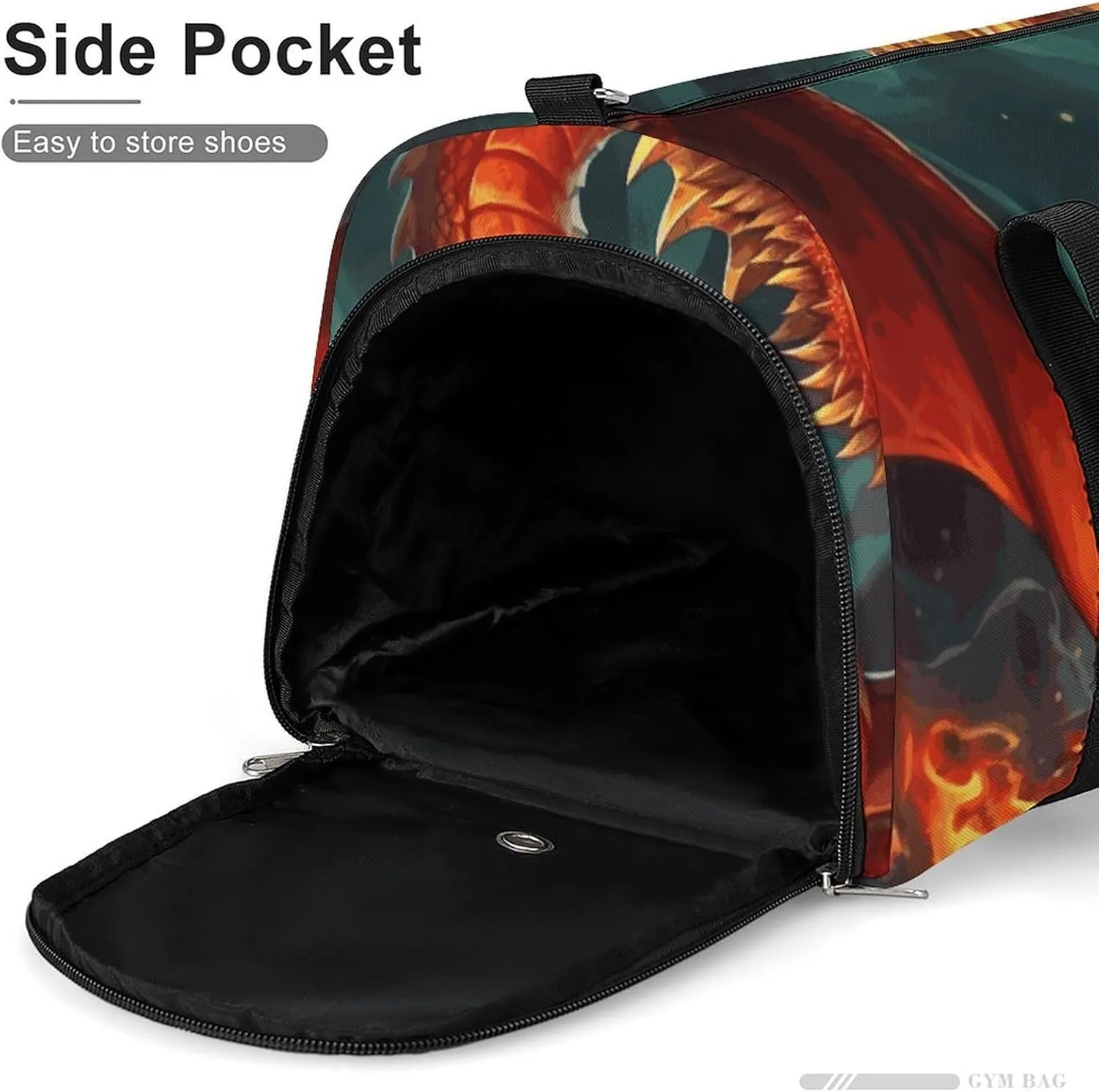 Gym Bags Small Dragon King in Fire Duffel Bag Overnight Bag with Shoe Compartment Carryon Bag for Men Women