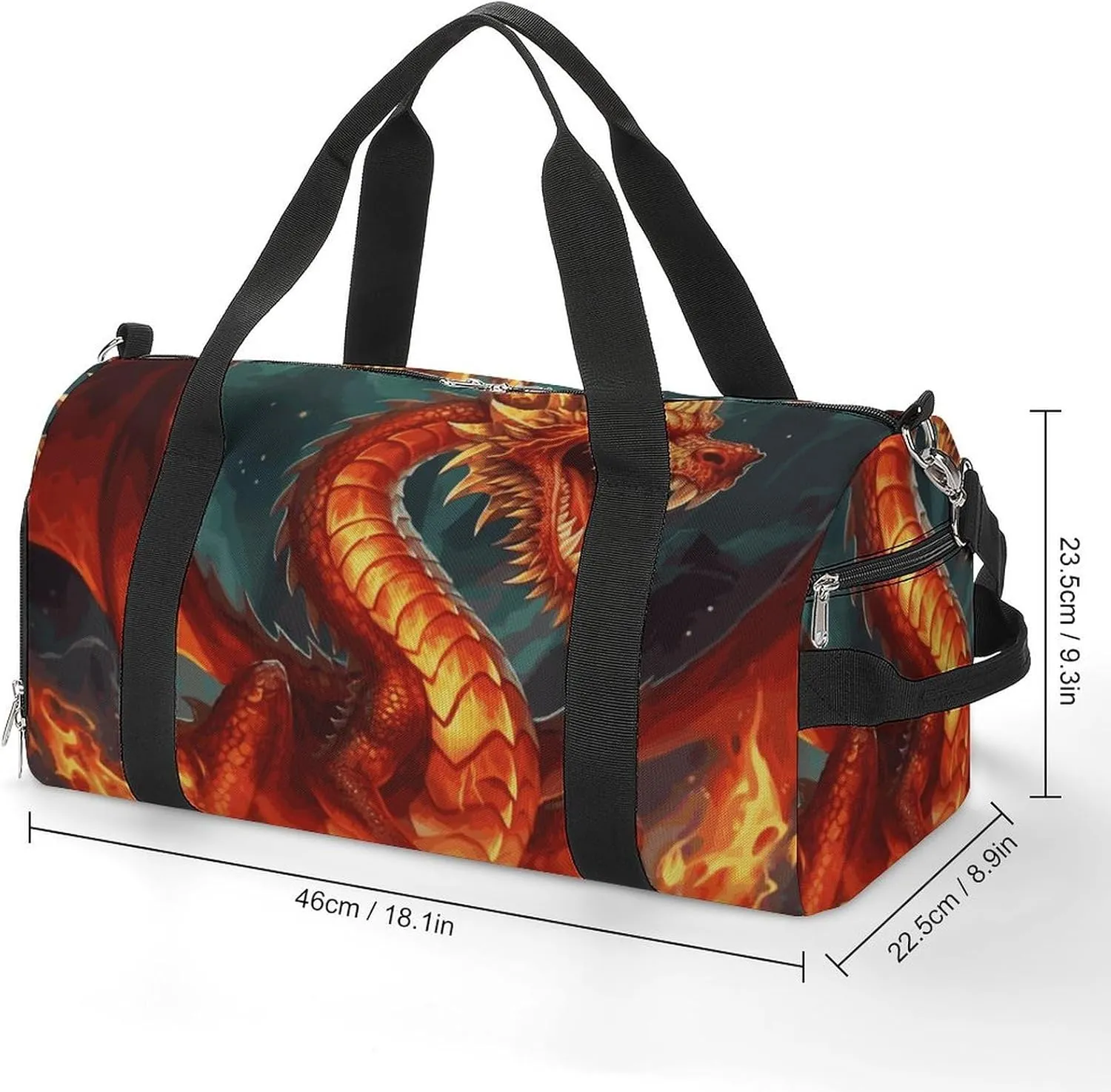 Gym Bags Small Dragon King in Fire Duffel Bag Overnight Bag with Shoe Compartment Carryon Bag for Men Women