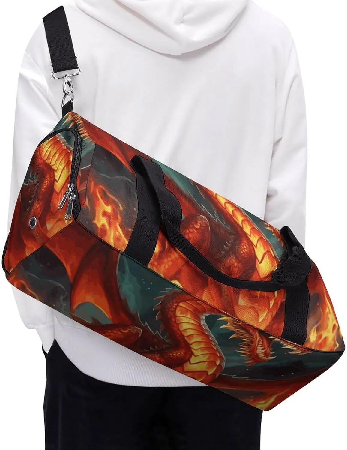 Gym Bags Small Dragon King in Fire Duffel Bag Overnight Bag with Shoe Compartment Carryon Bag for Men Women