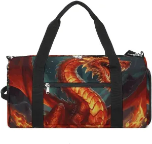Gym Bags Small Dragon King in Fire Duffel Bag Overnight Bag with Shoe Compartment Carryon Bag for Men Women