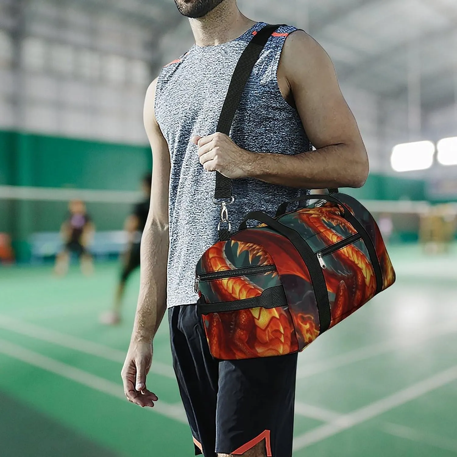 Gym Bags Small Dragon King in Fire Duffel Bag Overnight Bag with Shoe Compartment Carryon Bag for Men Women