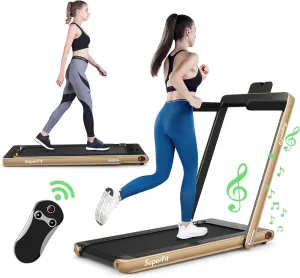 GYMAX Foldable Walking Pad with LED Display, Remote & Smart App Control, 2 in 1 Under Desk Treadmill, Compact Portable Folding Treadmill for Small Spaces/Home/Office (Yellow)