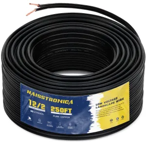haisstronica 12/2 Low Voltage Landscape Wire 250ft - Copper Direct Burial Waterproof Cable for Landscape Lighting, Outoor Pathway Lights & Garden LED,UL Listed,UV Resistant