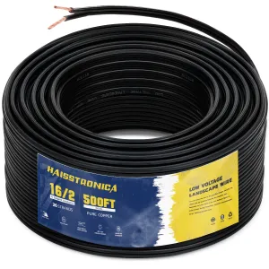 haisstronica 16/2 Low Voltage Landscape Wire 500ft - Copper Direct Burial Waterproof Cable for Landscape Lighting, Outoor Pathway Lights & Garden LED,UL Listed,UV Resistant