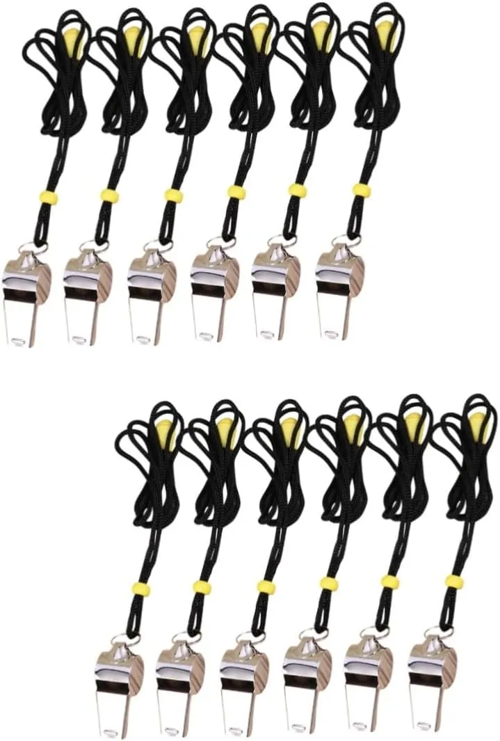 HANABASS 12 Pcs Metal Whistles with Rope Loud Whistle Official Whistle Sports Whistle Metal Whistle with Lanyard