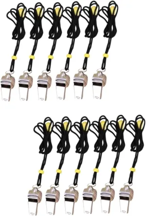 HANABASS 12 Pcs Metal Whistles with Rope Loud Whistle Official Whistle Sports Whistle Metal Whistle with Lanyard