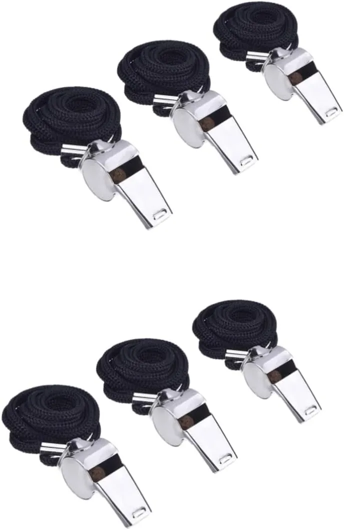 HANABASS 2sets Stainless Steel Whistle with Lanyard Metal Safety Whistle for Football Referee Kit 3pcs*2