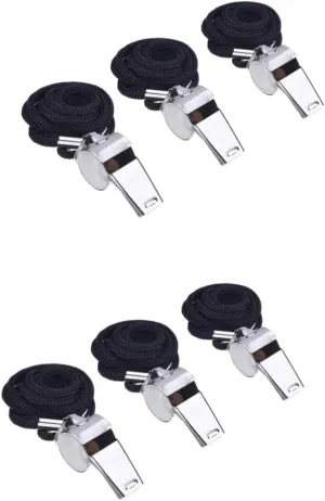 HANABASS 2sets Stainless Steel Whistle with Lanyard Metal Safety Whistle for Football Referee Kit 3pcs*2