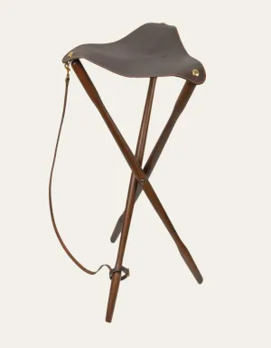 Handcrafted Alcon Leather Tripod Field Stool with Beech Wood Legs