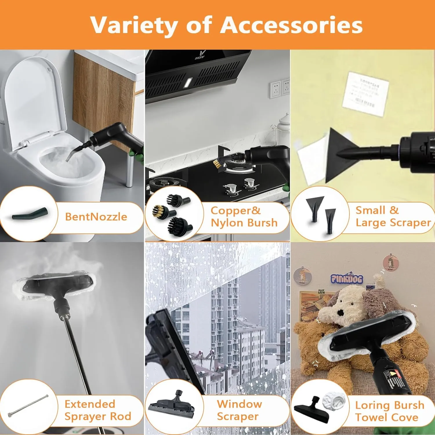 Handheld Steam Cleaner, On-off Control, 1600ml Water Tank, Continuous Steam for Cleaning Floors, Tiles, Carpets, Grout, Upholstery, Furniture White
