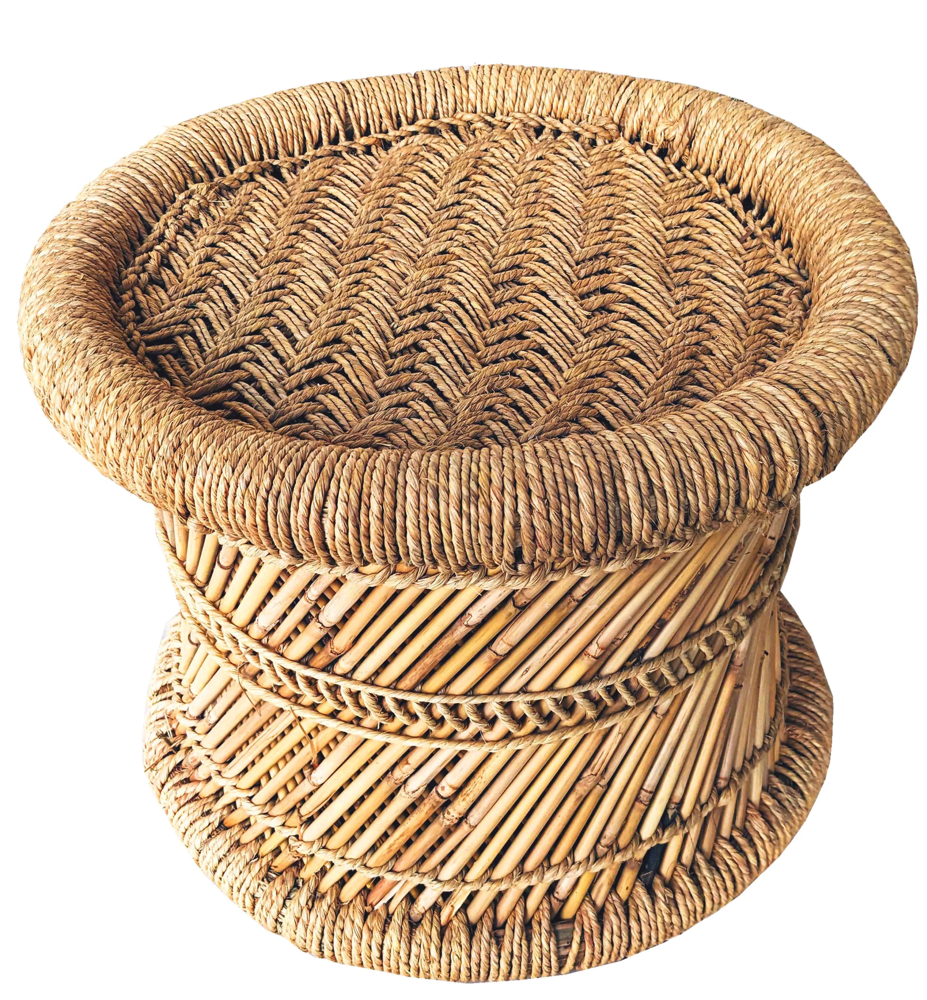 Handmakers Bamboo Beige Mudda Stool with Natural Jute