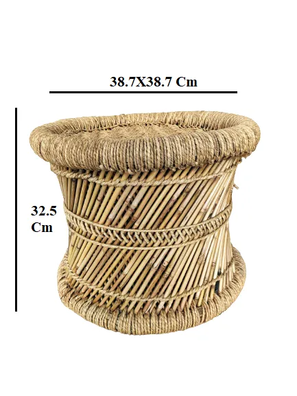 Handmakers Bamboo Beige Mudda Stool with Natural Jute