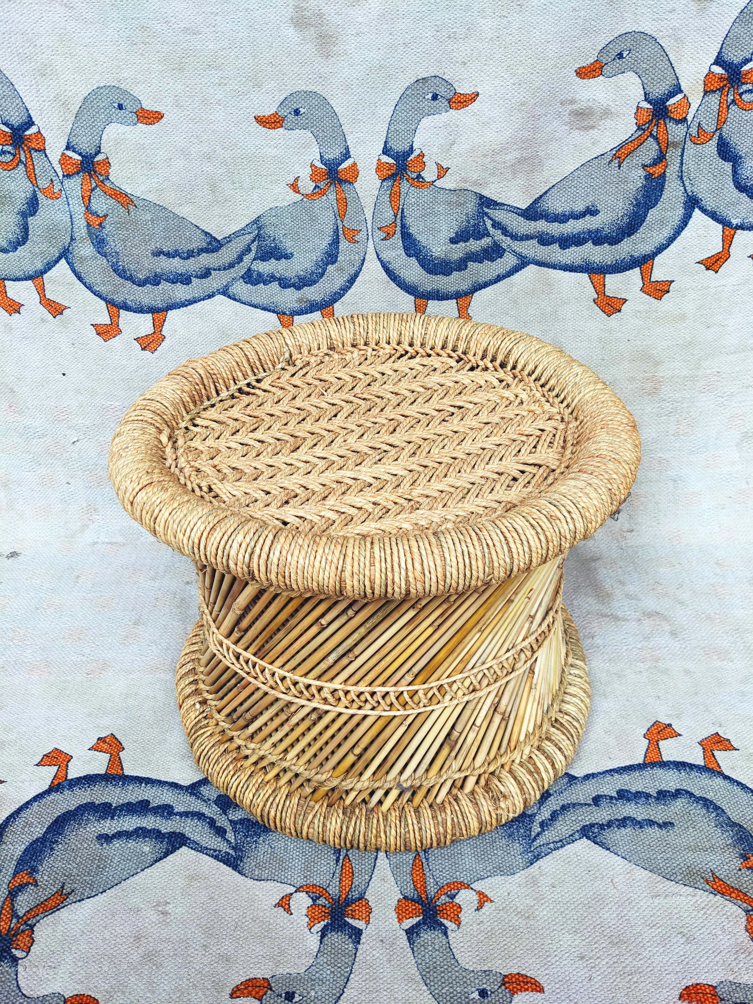Handmakers Bamboo Beige Mudda Stool with Natural Jute