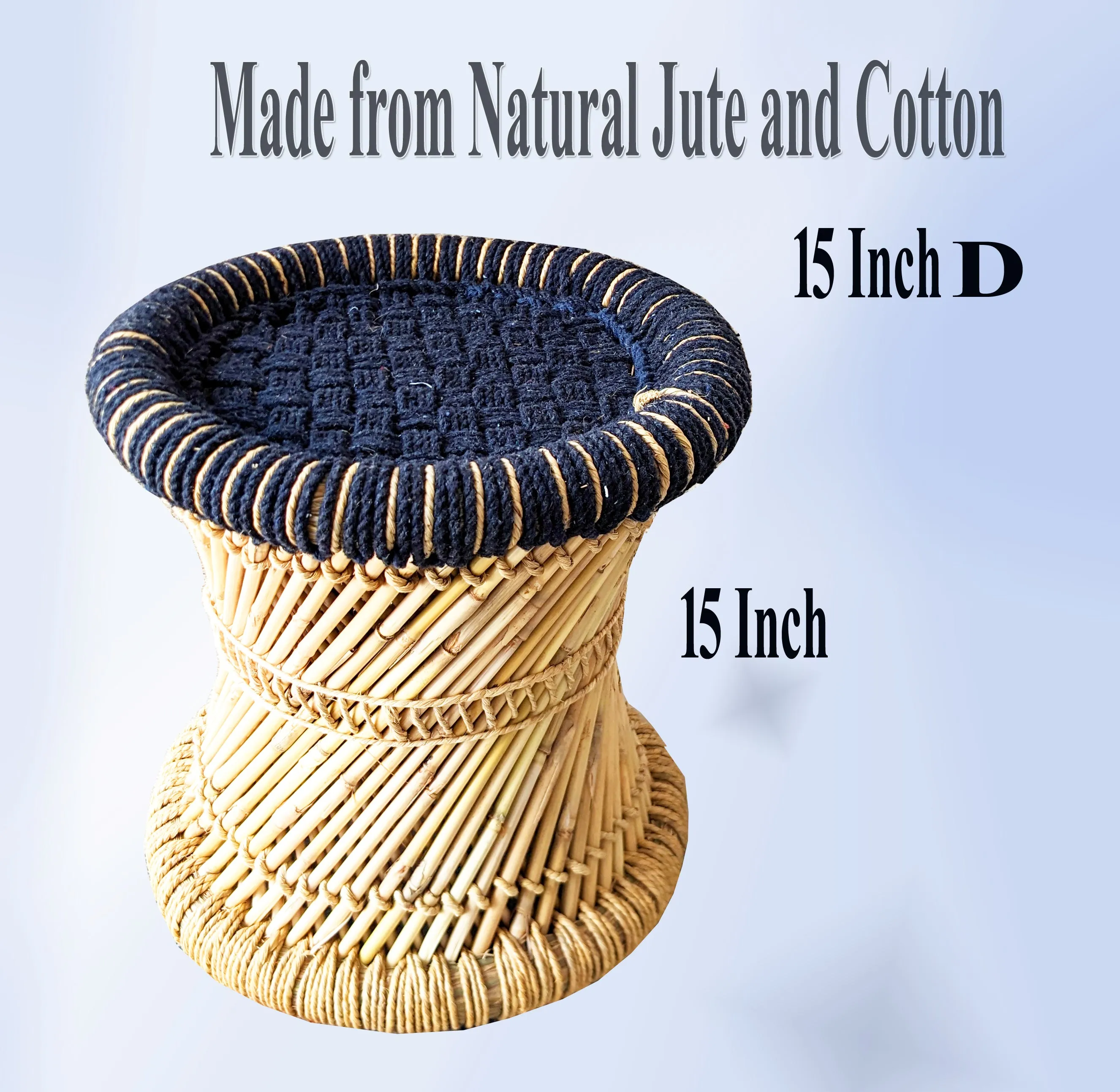 Handmakers Pure Black Cotton Bamboo Stool for Garden