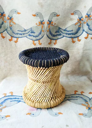 Handmakers Pure Black Cotton Bamboo Stool for Garden