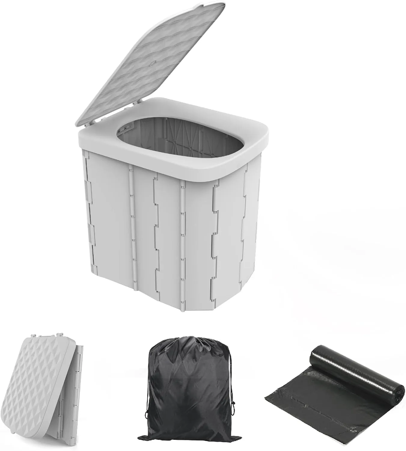 Hapoon XL Portable Folding Toilet with Lid - Travel Portable Potty for Adults, 12 Toilet Bags, 12 Pack Liquid Waste Gel