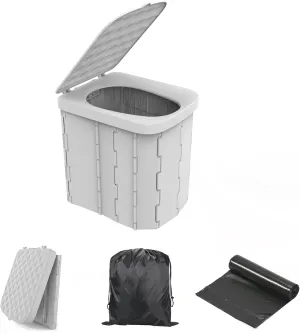 Hapoon XL Portable Folding Toilet with Lid - Travel Portable Potty for Adults, 12 Toilet Bags, 12 Pack Liquid Waste Gel