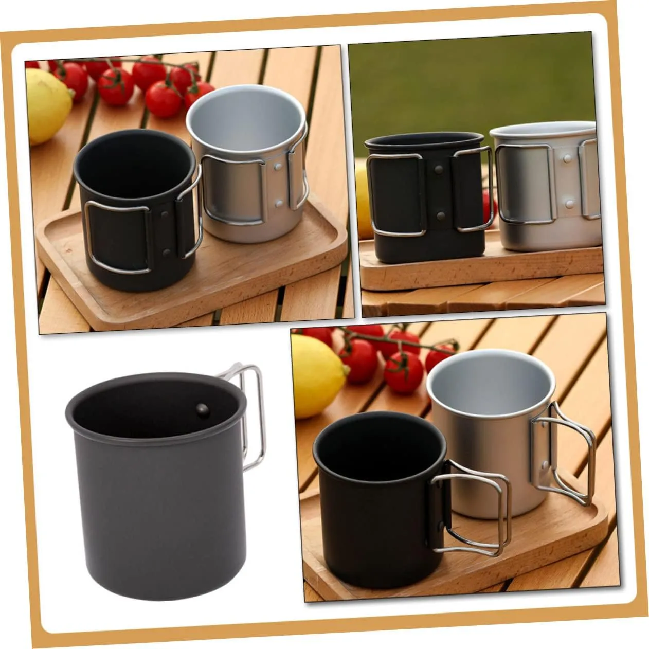 Happyyami 4pcs Camping Mug Multi-function Water Cup Convenient Outdoor Drinking Cup Stainless Steel Aluminum Alloy