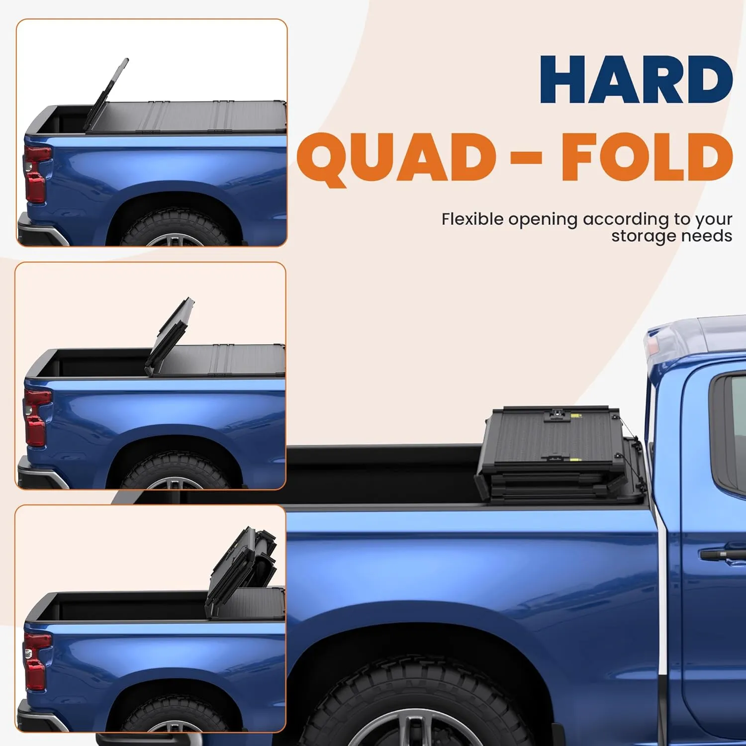 Hard Folding Quad 4-Fold Tonneau Cover Compatible with 2024 2025 Chevy Silverado GMC Sierra 1500/2019-2023 Chevy Silverado GMC Sierra 1500 (ONLY New Body) Fleetside 5.8FT Truck Bed Cover