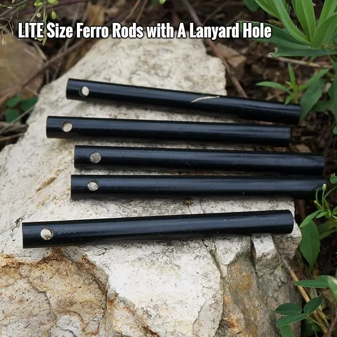 Heavy-Duty Classic 4 Inch Drilled Ferro Rods Flint and Steel Ferrocerium Rod with A Lanyard Hole for DIY Fire Starting Tools in Camping Emergency Hiking Fishing Bushcraft Survival