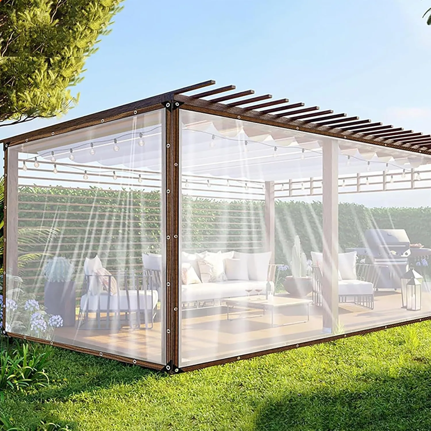Heavy Duty Clear-Waterproof-Tarps-Outdoor.7 * 10ft 7 * 13ft,7 * 16ft,Tarpaulin Transparent of Patio,Clear Plastic Tarp for Garden Winter(10x16 ft(3x5m))