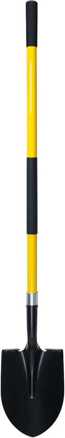 Heavy Duty Gardening Shovel, 56 Inch Round Blade with Fiberglass Handle (Yellow)