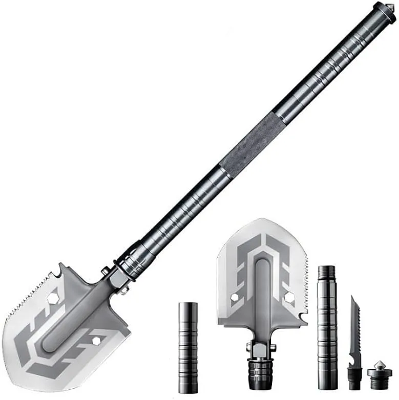 Heavy Duty Metal Outdoor Shovel for Hunting, Camping, Hiking, Fishing and Snowshoeing, Silver