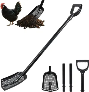 Heavy Duty Metal Sifting Shovel with Adjustable Handle - Sand Sifter for Beach Cleaning, Chicken Coop Poop Scoop, Goat Stall/Garden/Outdoor Use - Durable Mesh Design & Ergonomic D Grip