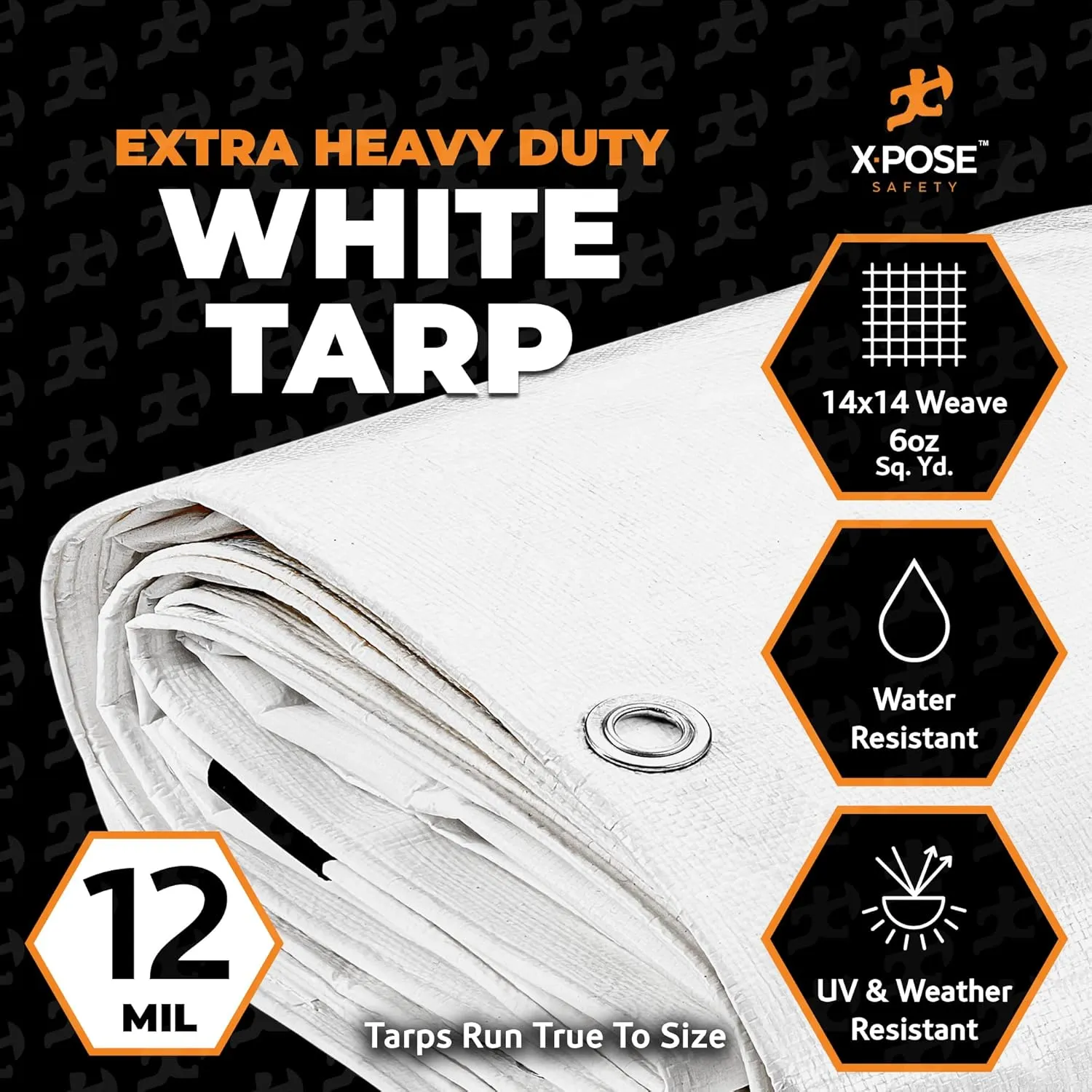 Heavy Duty White Poly Tarp 7' X 20' - Multipurpose Protective Cover - Durable, Waterproof, Weather Proof, Rip and Tear Resistant - Extra Thick 12 Mil Polyethylene - by Xpose Safety