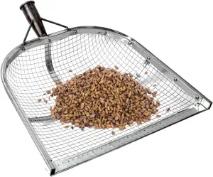 HELLORSO Leaking Soil Shovel Filter Stainless Steel Sieve 4mm/6mm/8mm/12mm Mesh Sifting Shovel for Sifting Corn Kernels Gardening Farm Chicken Coop and Goat Stall Multipurpose Dustpan ﻿ (A-4mm)