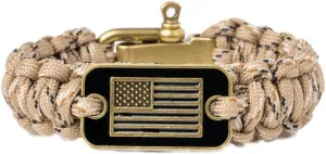 Hero Company Camo Paracord Bracelet - Tactical Survival Bracelet for Men with Bronze USA Flag - Helps Pair Military Veterans with a Companion Dog