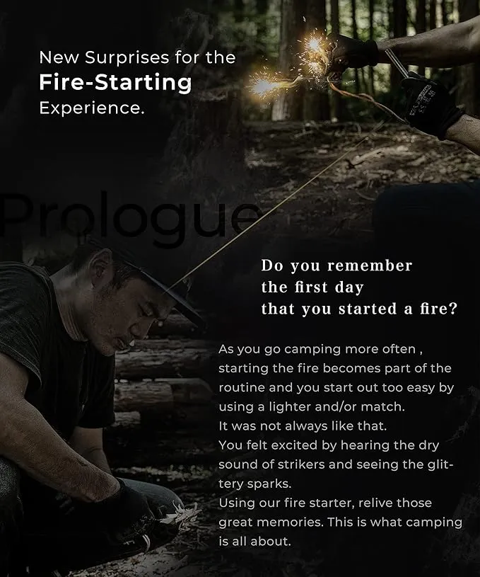 Hexa Fire Starter - Hexagon Ferro Rod with 6 Wide Striking Surfaces - 1/2" Thick Fire Steel - 20,000  Strikes - Survival Igniter with Leather Neck Lanyard & Big Striker