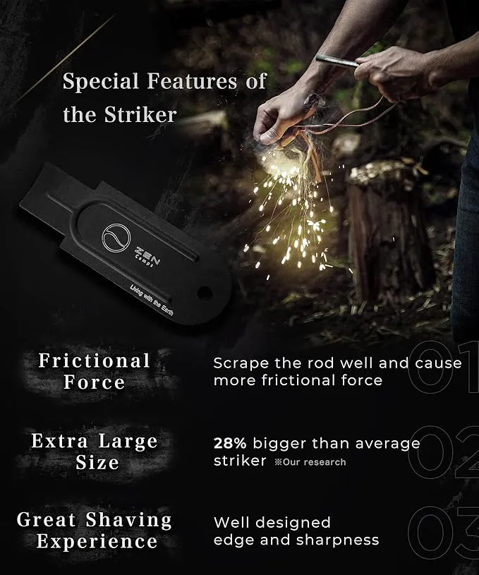 Hexa Fire Starter - Hexagon Ferro Rod with 6 Wide Striking Surfaces - 1/2" Thick Fire Steel - 20,000  Strikes - Survival Igniter with Leather Neck Lanyard & Big Striker