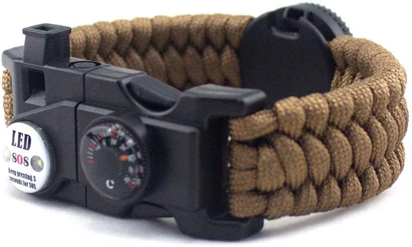 Hiking Compass Bracelet LED Lights Umbrella Rope Thermometer for Camping Outoor Survive Kits