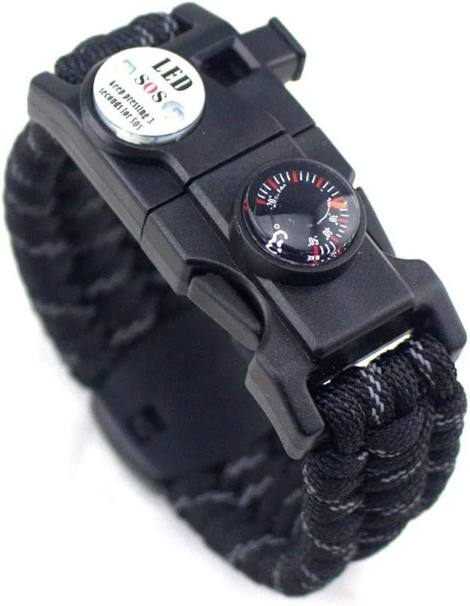 Hiking Compass Bracelet LED Lights Umbrella Rope Thermometer for Camping Outoor Survive Kits