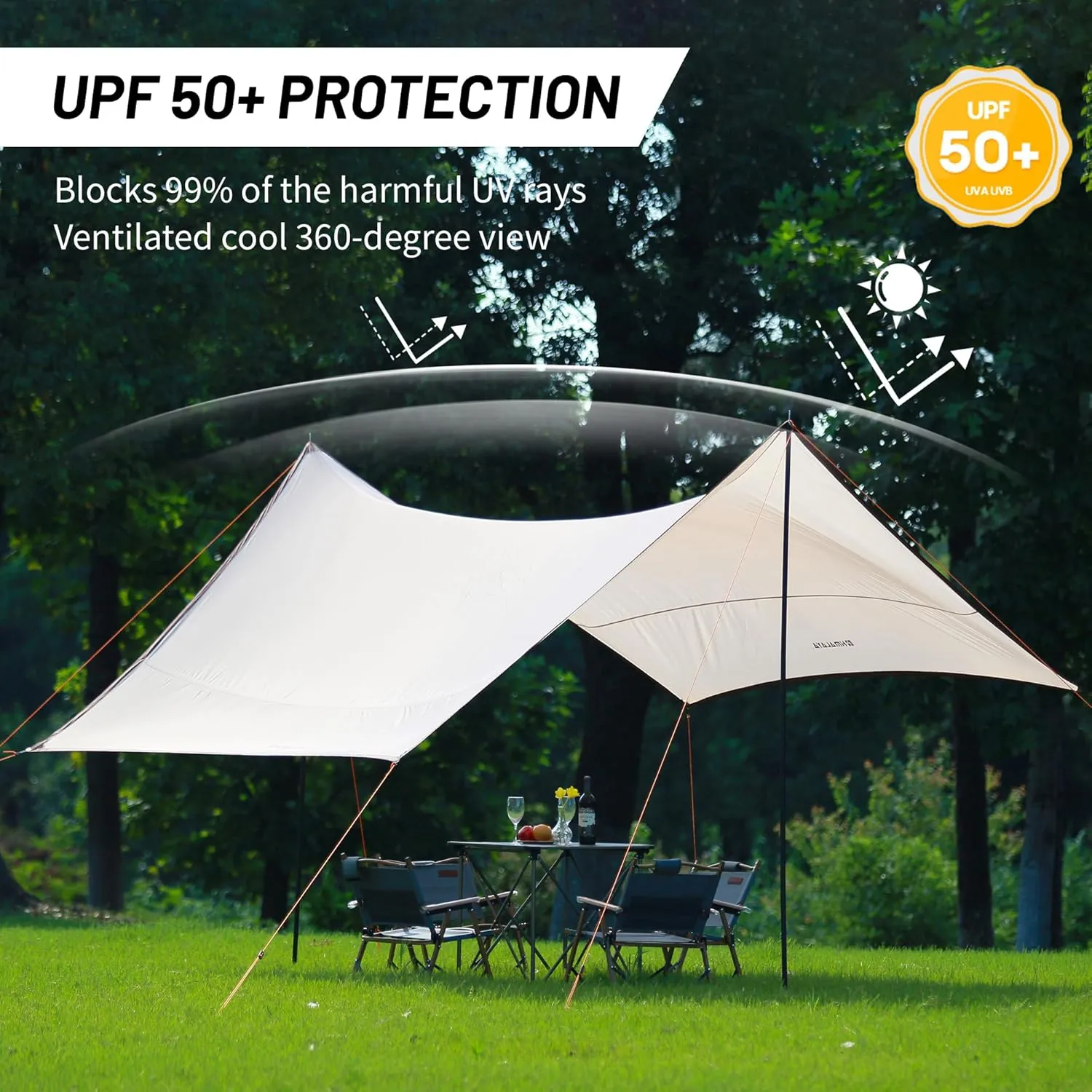 Himalaya Rain Tarp for Camping 6-8 Person Tent Tarp with 2 Poles Camping Canopy Sun Shield Tarp UPF 50  Outdoor Camp Traveling Awning Backpacking (157.4" x 141.7", Hexagon)