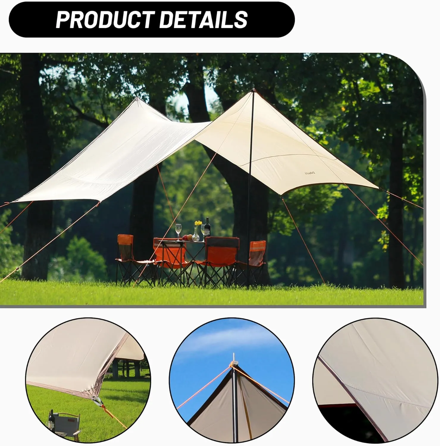 Himalaya Rain Tarp for Camping 6-8 Person Tent Tarp with 2 Poles Camping Canopy Sun Shield Tarp UPF 50  Outdoor Camp Traveling Awning Backpacking (157.4" x 141.7", Hexagon)