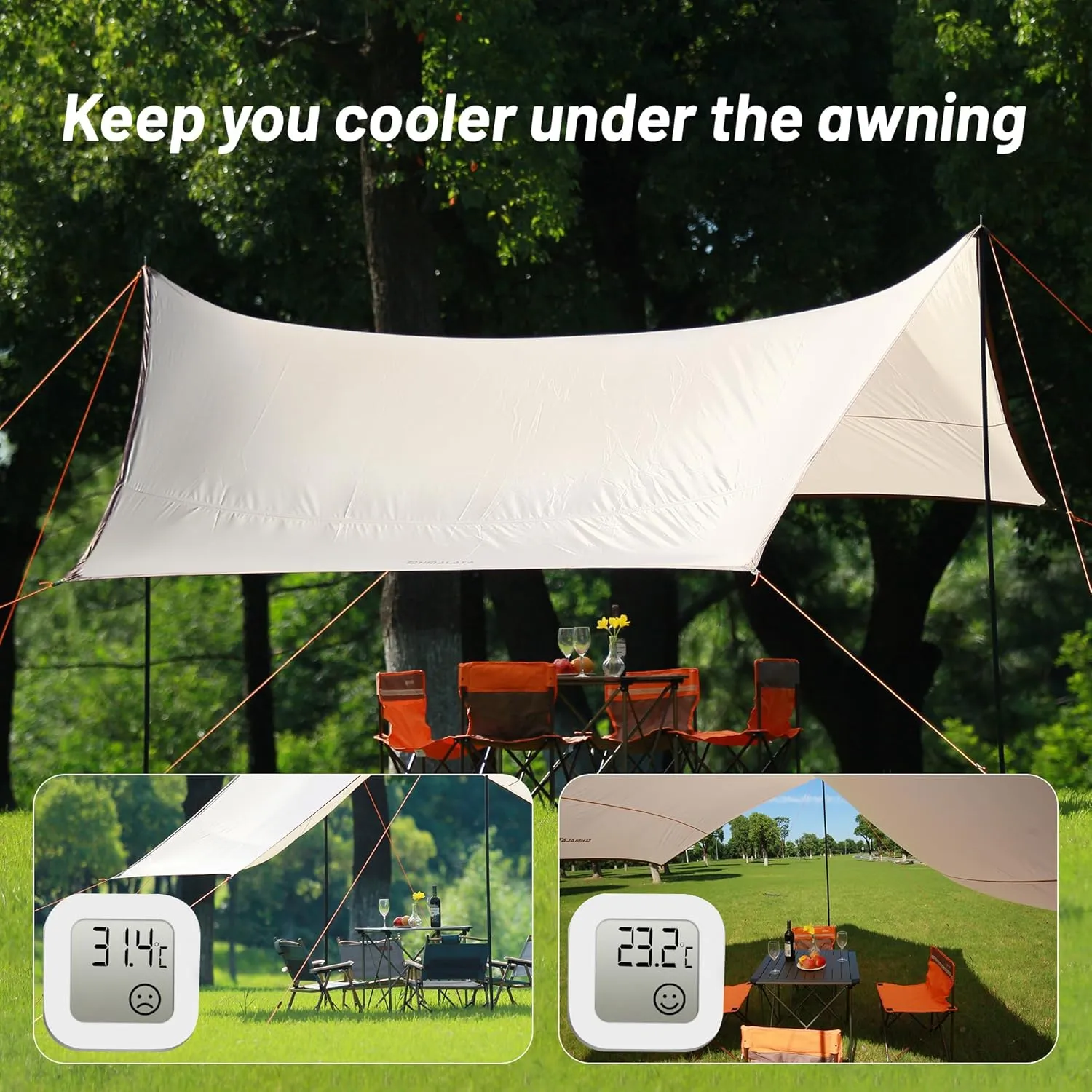 Himalaya Rain Tarp for Camping 6-8 Person Tent Tarp with 2 Poles Camping Canopy Sun Shield Tarp UPF 50  Outdoor Camp Traveling Awning Backpacking (157.4" x 141.7", Hexagon)