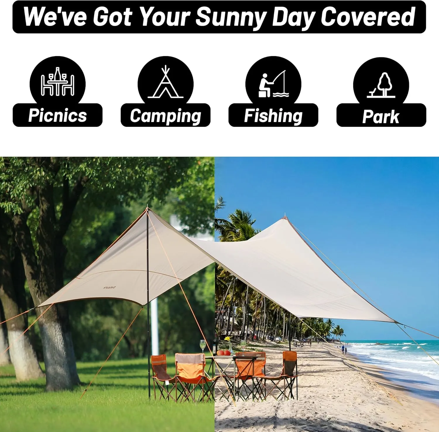 Himalaya Rain Tarp for Camping 6-8 Person Tent Tarp with 2 Poles Camping Canopy Sun Shield Tarp UPF 50  Outdoor Camp Traveling Awning Backpacking (157.4" x 141.7", Hexagon)