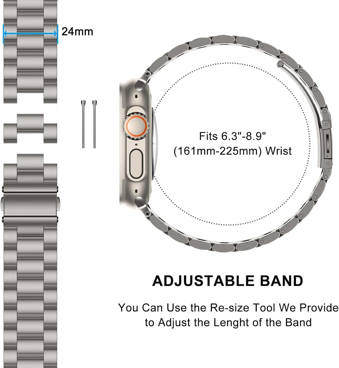 HITZEE Compatible with Apple Watch Ultra Band 49mm Business Stainless Steel Metal Strap Men Women Link Bands with Case Compatible for Apple Watch Ultra 2 Ultra, 49mm Titanium