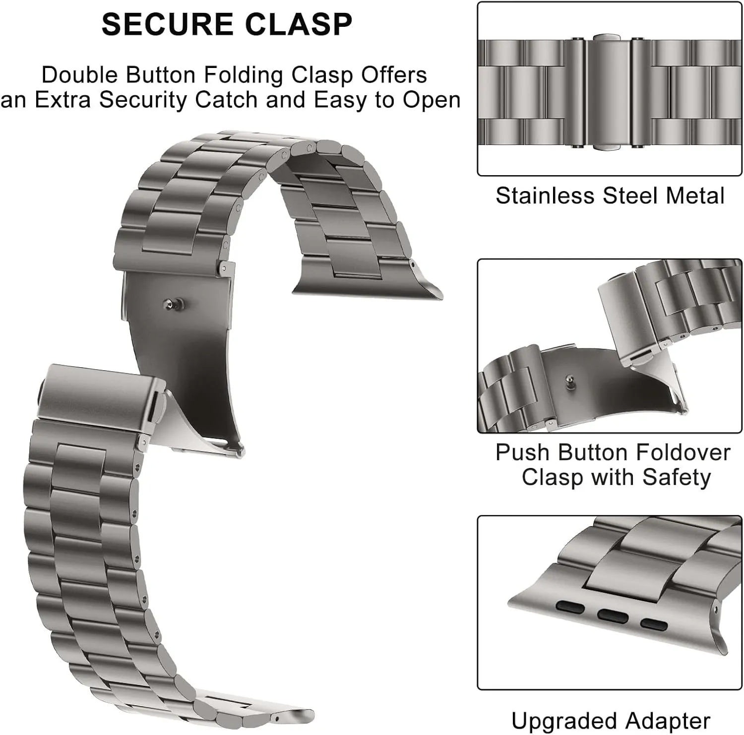 HITZEE Compatible with Apple Watch Ultra Band 49mm Business Stainless Steel Metal Strap Men Women Link Bands with Case Compatible for Apple Watch Ultra 2 Ultra, 49mm Titanium